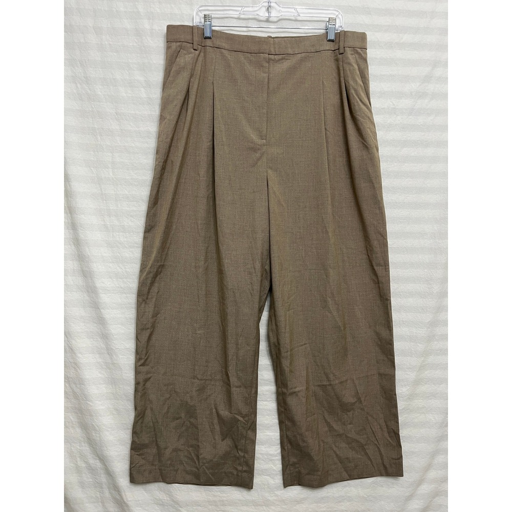 New H&M Dress Pants Size 18 Tan Pleated Wide Leg High Waisted Trousers Preppy